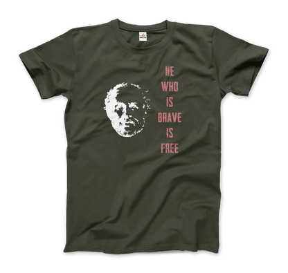 Seneca Famous Stoic Quote- He Who is Brave is Free - T-Shirt