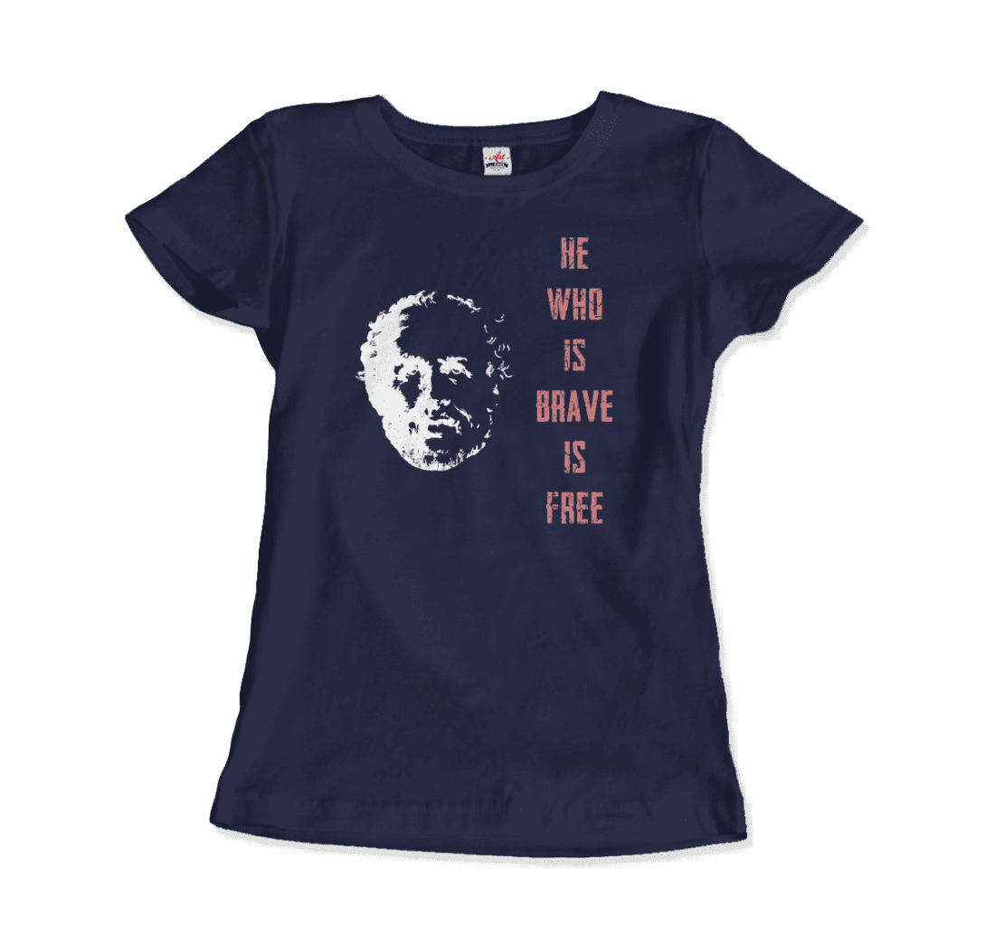 Seneca Famous Stoic Quote- He Who is Brave is Free - T-Shirt