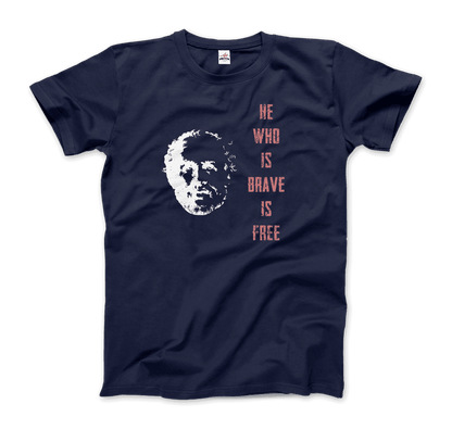Seneca Famous Stoic Quote- He Who is Brave is Free - T-Shirt