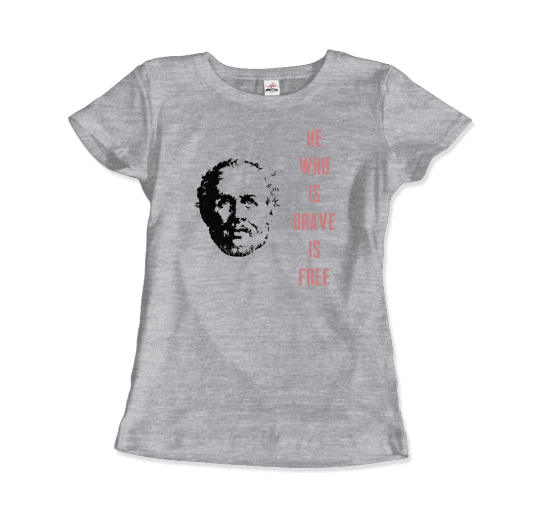 Seneca Famous Stoic Quote- He Who is Brave is Free - T-Shirt