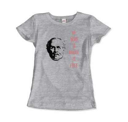 Seneca Famous Stoic Quote- He Who is Brave is Free - T-Shirt