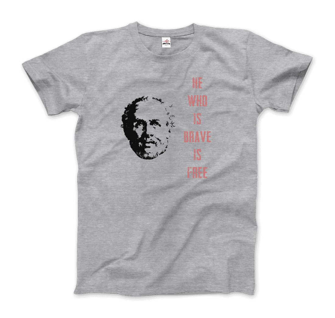 Seneca Famous Stoic Quote- He Who is Brave is Free - T-Shirt