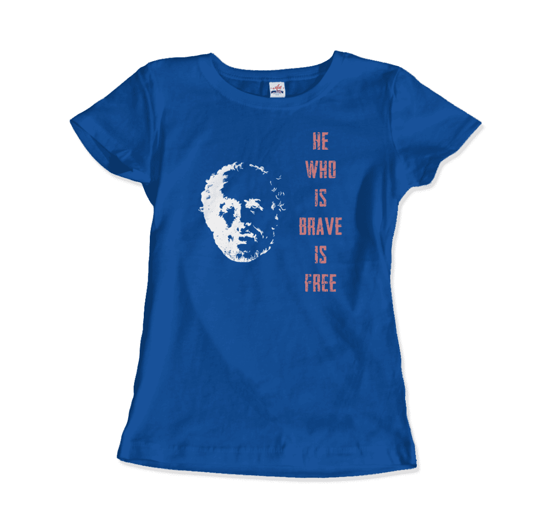 Seneca Famous Stoic Quote- He Who is Brave is Free - T-Shirt