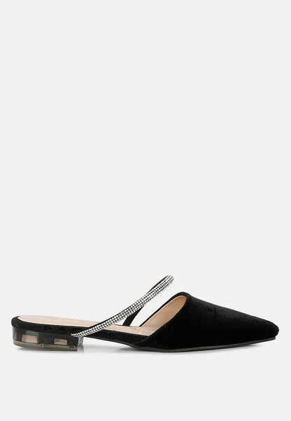 Turnon - Mules plates en velours avec strass