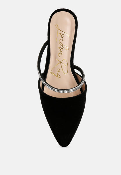 Turnon - Mules plates en velours avec strass