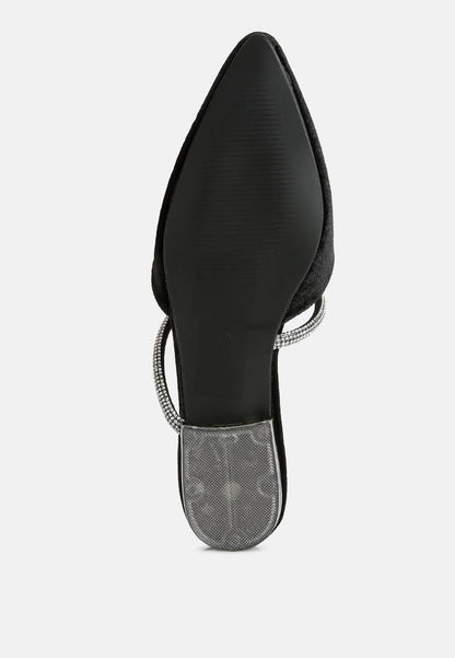 Turnon - Mules plates en velours avec strass