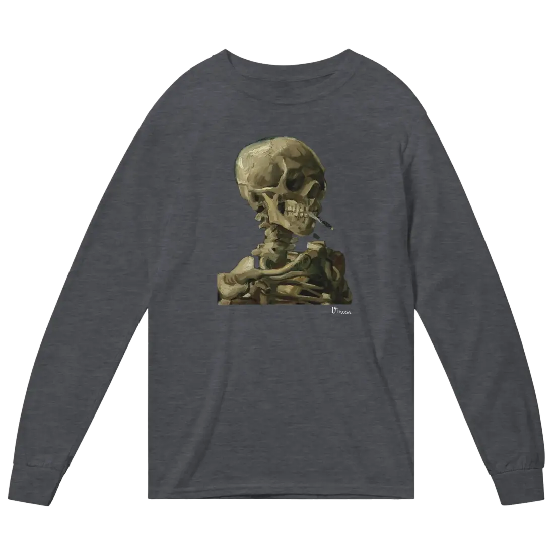 t-shirt à manches longues van gogh, crâne d'un squelette avec une cigarette allumée, 1886