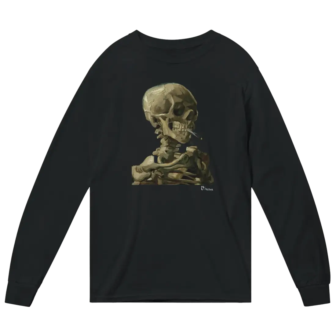 t-shirt à manches longues van gogh, crâne d'un squelette avec une cigarette allumée, 1886
