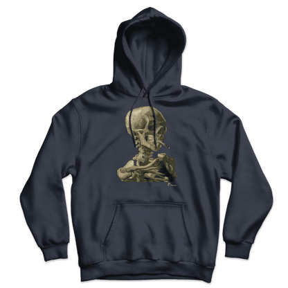 Unisex mikina s kapucí Lebka kostry Van Gogh s hořící cigaretou 1886