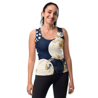Womens Stretch Fit Tank Top - Blue Beige Spotted Print