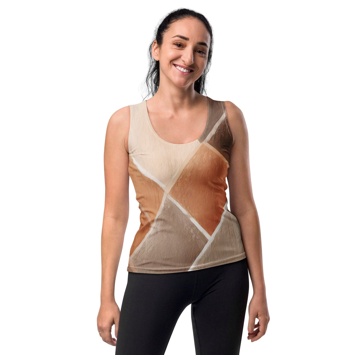 Womens Stretch Fit Tank Top - Brown Rustic Watercolors Print