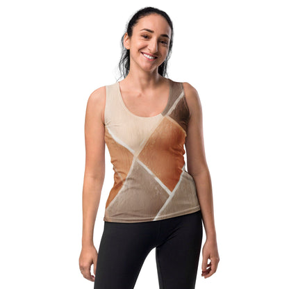 Womens Stretch Fit Tank Top - Brown Rustic Watercolors Print