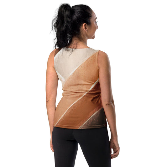 Womens Stretch Fit Tank Top - Brown Rustic Watercolors Print